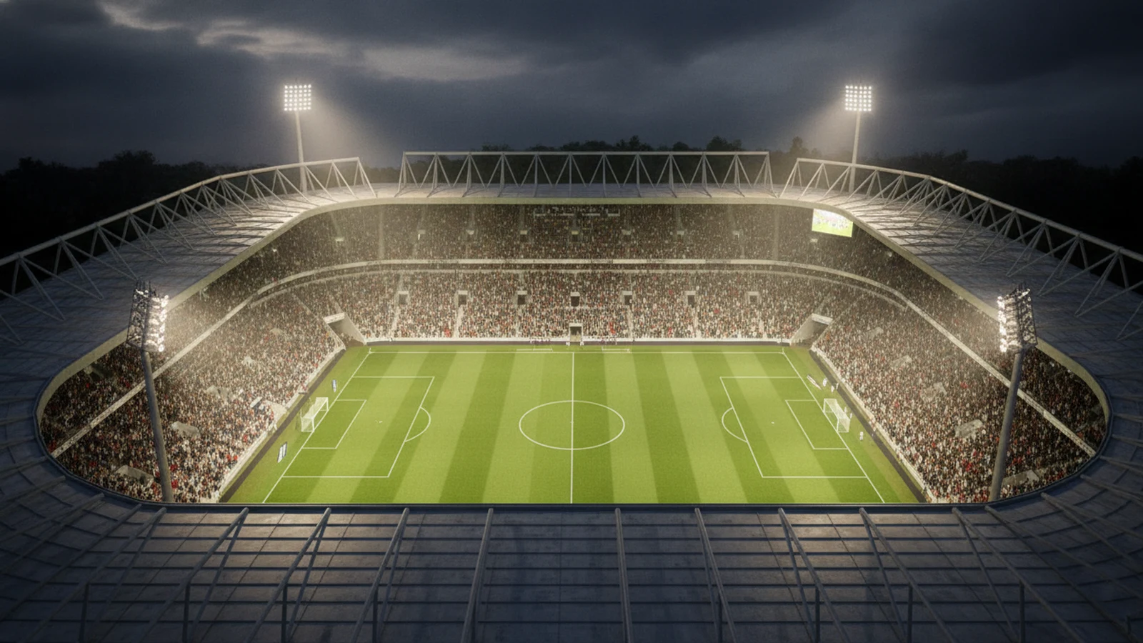 Il Juventus Stadium di Torino visto dall'alto, con il campo e gli spalti pieni di tifosi